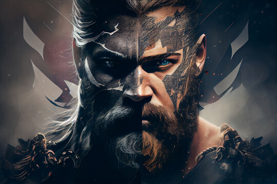 illustration of a viking with war paint on his face