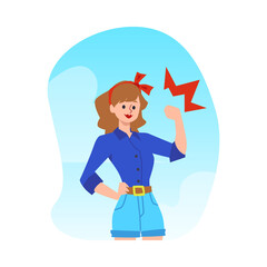 Happy woman showing clenched fist, symbol of strength - flat vector illustration isolated on white background.