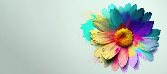 Colorful 3D watercolor flower illustration banner with copy space. Generative AI illustration