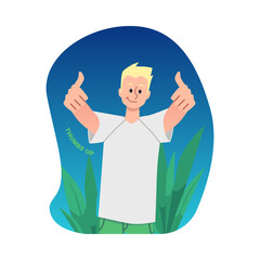 Sticker with young man showing positive gesture flat vector illu