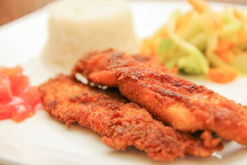 chicken breats with rice and salad