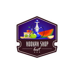 Hookah shop logo or sticker, flat vector illustration isolated on white background.