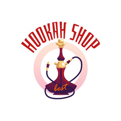 Hookah shop logo or icon, flat vector illustration isolated on white background.