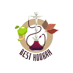 Hookah shop or bar advertising logo, flat vector illustration isolated on white background.