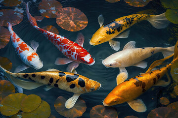 Koi fishes are swimming, generative AI