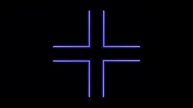 blue color neon cross arrow line on isolate black background