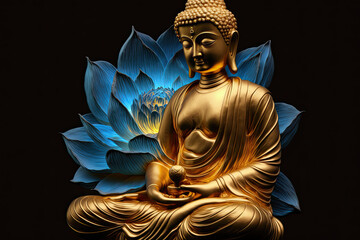 Buddha sitting on a lotus, generative AI - obrazy, fototapety, plakaty