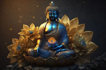 Rolgordijnen Buddha sitting on a lotus, generative AI © Kien