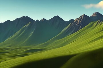 Background of green mountain range landscape illustration. Generative AI