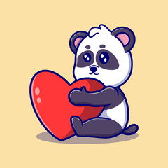 Cute little panda holding love cartoon icon illustration. funny sticker for kids