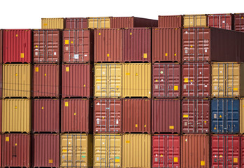 Freight containers background. Delivery and logistics of goods and trade. International sea and land transportation of goods.