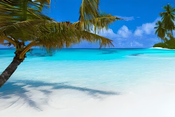 Fototapeta na wymiar Beautiful beach on the Maldives exotic island. Generative AI