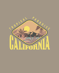 California Tropical Paradise Typography retro Summer sunshine palm tree design
