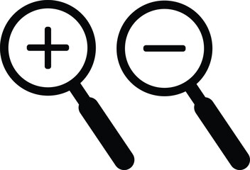 Increase and decrease magnifying glass icon vector . Zoom In and Zoom Out Icons	