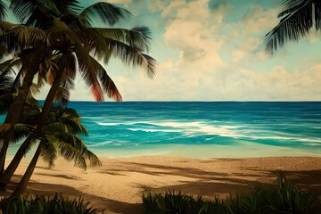 Naklejka premium grunge image of tropical beach. Generative AI