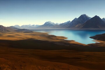 landscape with lake and mountains. Generative AI