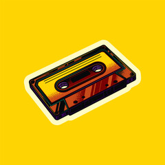 Original vector illustration in vintage style. Retro audio cassettes in different colors. T-shirt design. A design element.