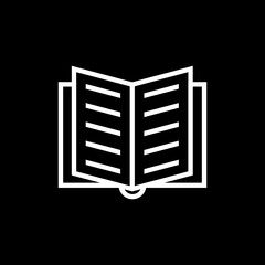 Big open book, icon isolated on black background. 