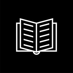 Big open book, icon isolated on black background. 