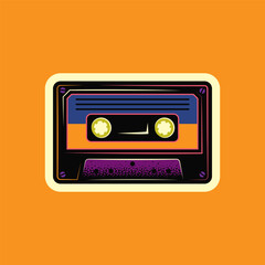 Original vector illustration in vintage style. Retro audio cassettes in different colors. T-shirt design. A design element.