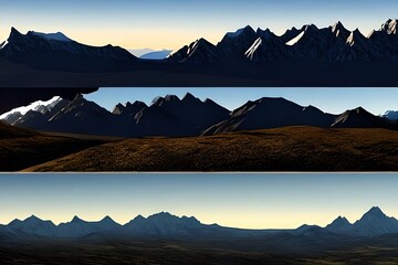 Mountains landscape silhouette set. High mountain skyline border. Generative AI