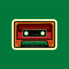 Original vector illustration in vintage style. Retro audio cassettes in different colors. T-shirt design. A design element.