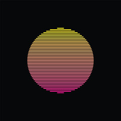 Original vector illustration of a striped neon retro sunset in the style of the 80s. A design element.