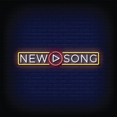 Neon Sign new song with brick wall background vector