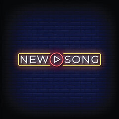 Obraz premium Neon Sign new song with brick wall background vector