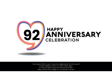 Vector 92nd anniversary logo background design with gradient elements heart shape vector illustration. 