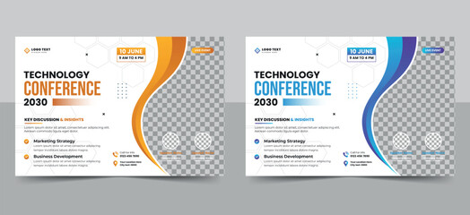 Abstract Business technology conference flyer and event invitation banner template design or corporate business workshop, meeting & training promotion poster.