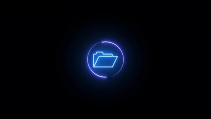digital Glowing neon line folder icon animated on isolated black background - Powered by Adobe