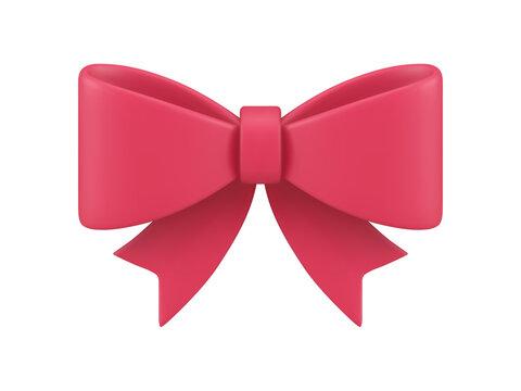 Festive bow knot pink tied holiday present decor element 3d icon realistic vector illustration