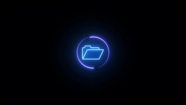 digital Glowing neon line folder icon animated on isolated black background