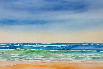 Sunny seascape. Watercolor illustration. Generative AI