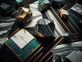 Marble stone texture background material with elements of semi-precious stones and gold created with Generative AI technology