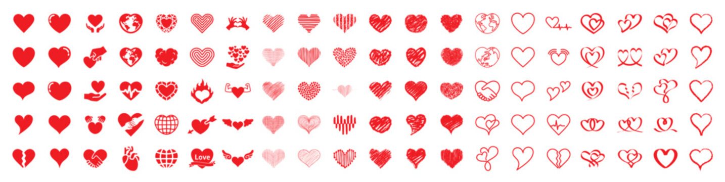 Heart icon set with different shapes
