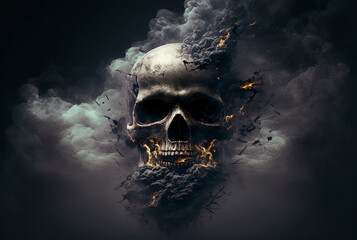 Burning skull, smoking skull, skull emerging from smoke, generative ai - 576030648