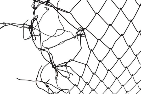The texture of the metal mesh on a white background. Torn steel, metal mesh with holes