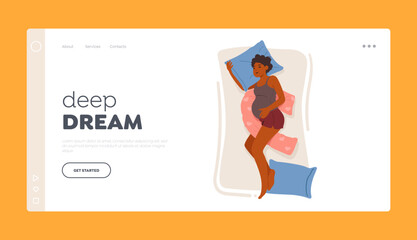 Deep Dream Landing Page Template. Sleeping Pregnant Woman With Customized Maternity Pillow Providing Optimal Sleep