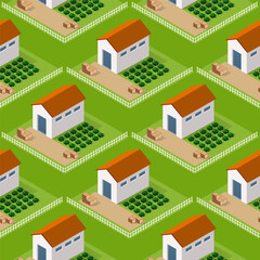 Seamless city building house Repeating Tile Pattern Isometric Illustration