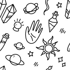 Seamless Tarot Mystical vector pattern. Pattern for Textile, wrapping paper design. Mystical Ornament.