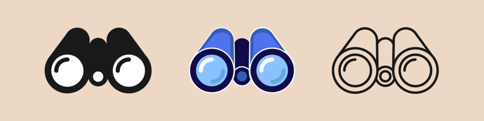 Binoculars vector set. Search binoculars, observation symbol