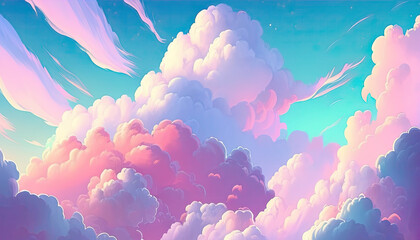 Pastel color of sky background. Illustration graphic design generative ai. Anime cartoon style