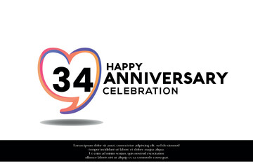Vector 34th anniversary logo background design with gradient elements heart shape vector illustration 