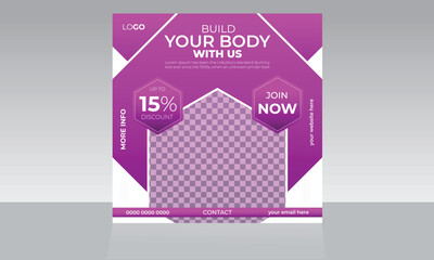 Body Fitness Gym Social Media Post, Social Media Banner Template for Promotional Business