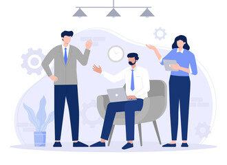 Flat hand drawn formal people working and discussing indoors. Modern vector flat illustration.