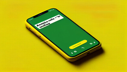 Fototapeta premium A modern image of a phone mockup without a hand, featuring a green smartphone on a bright yellow background with bold typography.