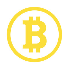 Bitcoin sign icon for internet money. Cryptocurrency symbol and coin image for use in web projects or mobile applications. Blockchain, isolated vector illustration on white background. yellow bitcoin