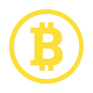 Bitcoin sign icon for internet money. Cryptocurrency symbol and coin image for use in web projects or mobile applications. Blockchain, isolated vector illustration on white background. yellow bitcoin